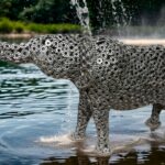 Éléphant en métal, roulements industriels, art de récupération vue 3