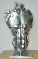 Demi-Buste homme en aluminium Jules – sculpture déco en métal, vue 2, fabrication artisanale design