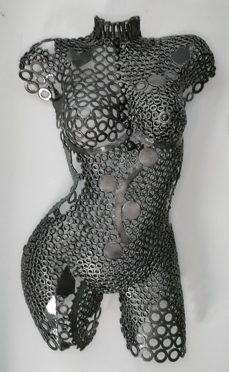 Demi-buste en acier Mao – sculpture déco en métal, vue 1, fabrication artisanale design
