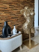Buste de femme chaîne dorée sur pied Anaïs – sculpture déco en métal, vue 3, fabrication artisanale design