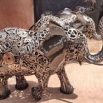 Éléphant en métal recyclé, en pièces mécaniques, oeuvre unique vue 3