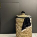 Panière à linge en raphia noir