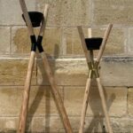 Bougie sur trépied doré en bois 120 cm