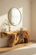 Console en bois de Suar sculptée – Racine unique