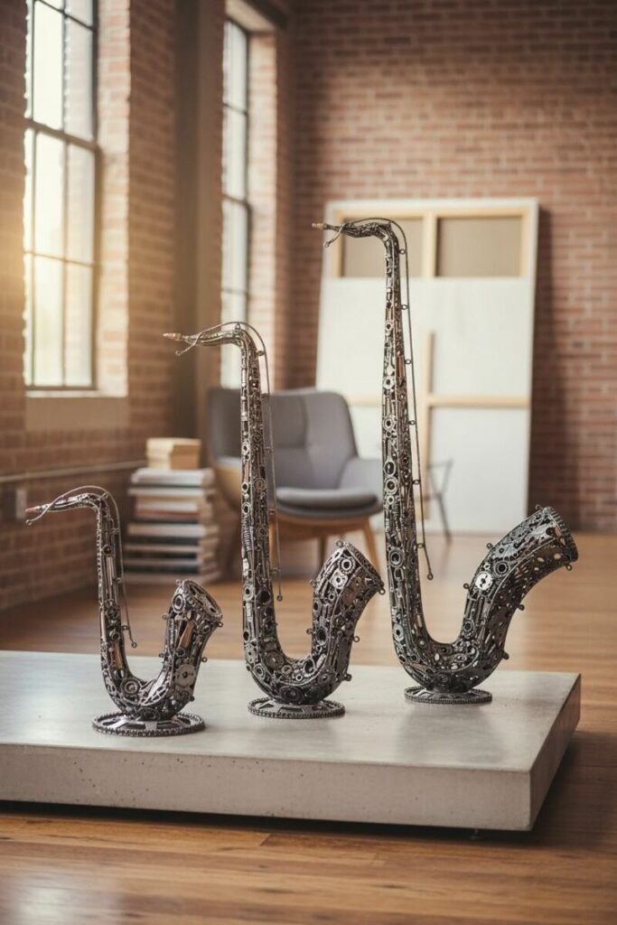 série de 3 saxophones en métal pour la déco