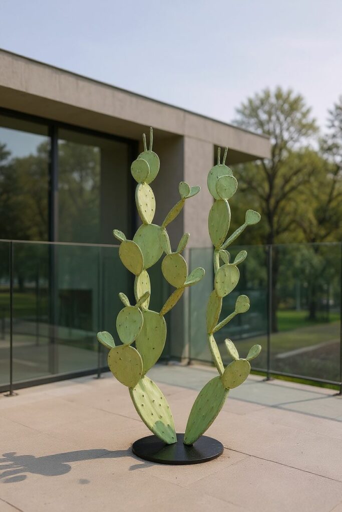 Cactus métallique type opuntia en extérieur moderne